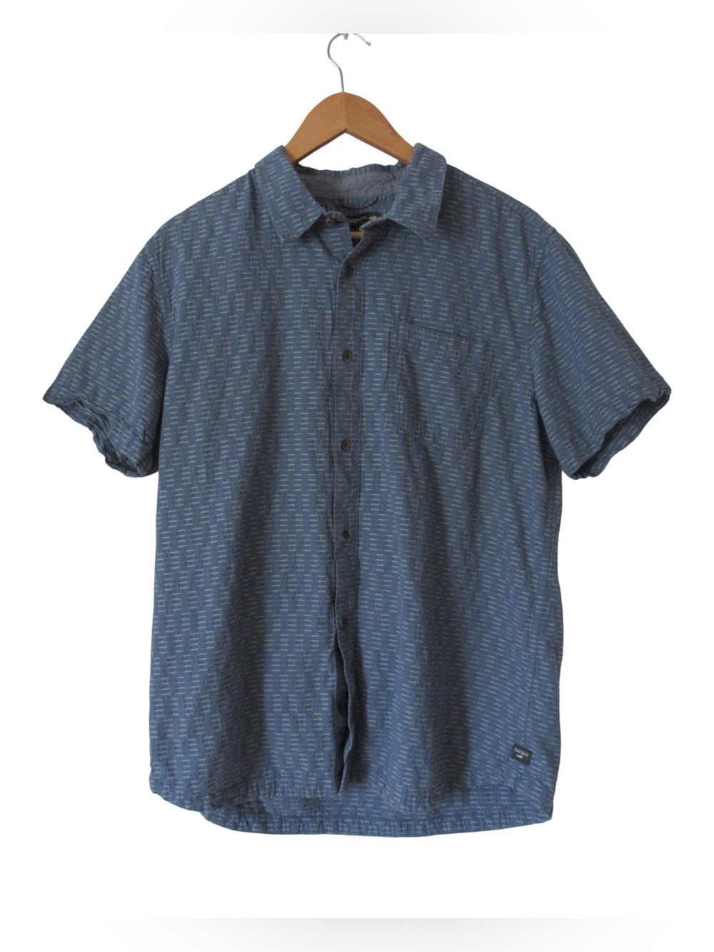 Toad Co Mens Harris Short Sleeve Button Up Shirt Large Blue Dobby Organic Cotton